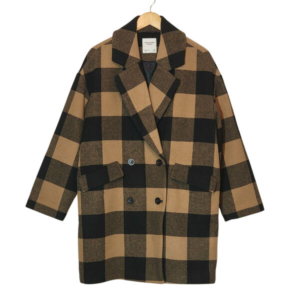Abercrombie & Fitch Buffalo Check Peacoat Wool Fall Winter Casual Classic Size M - Picture 16 of 16